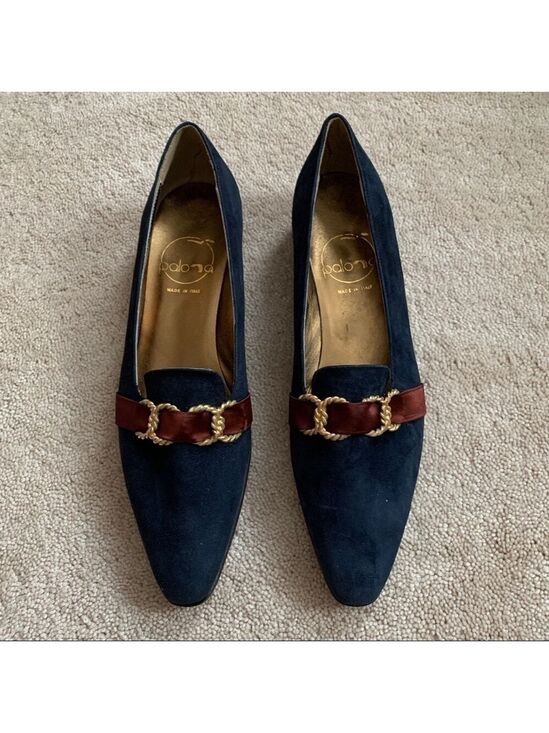 Shoes - PALOMA Navy Blue Velour Pointy Shoes Made In Italy